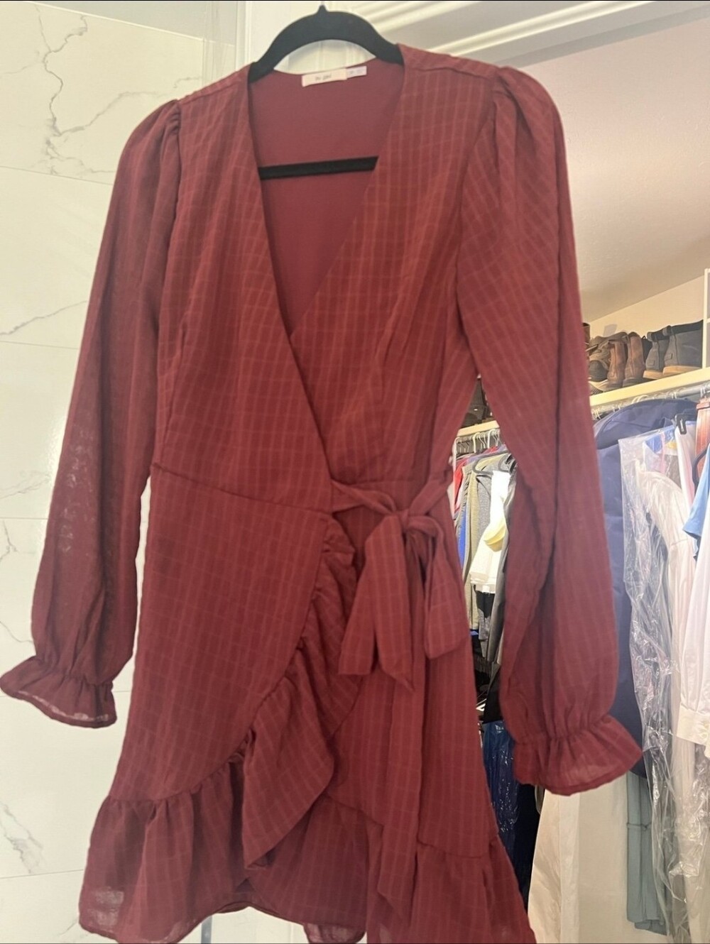Francesca's Wrap Ruffle Long Sleeve Dress